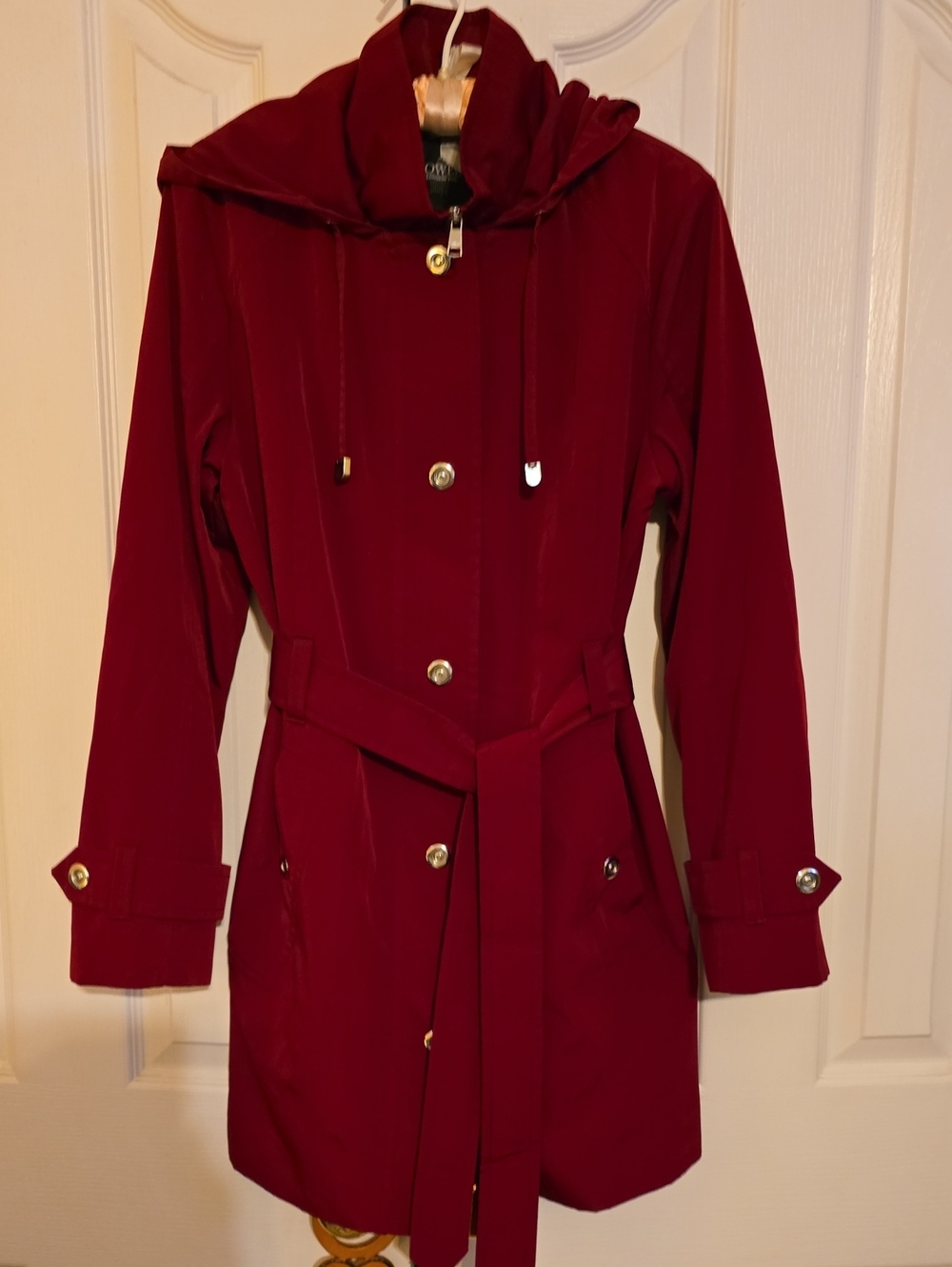 Tower by London Fog Red Hooded Belted Trench Coat Rain Jacket S